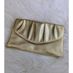 Polished Fold Evening Bag – Shimmer Gold Clutch, Elegant Party Handbag, Retro